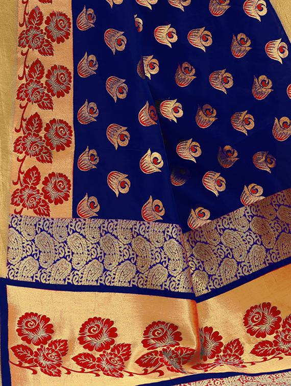 floral zari motif banarasi saree with blouse - 15734867 - Zoom Image - 4