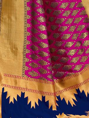 half & half zari banarasi saree with blouse - 15734882 - Standard Image - 4