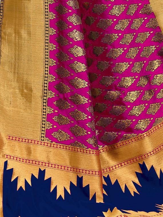 half & half zari banarasi saree with blouse - 15734882 - Zoom Image - 4