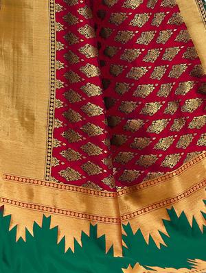 half & half zari banarasi saree with blouse - 15734883 - Standard Image - 4