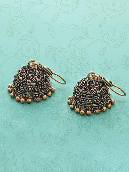 gold metal jhumka earring - 15735182 - Standard Image - 1
