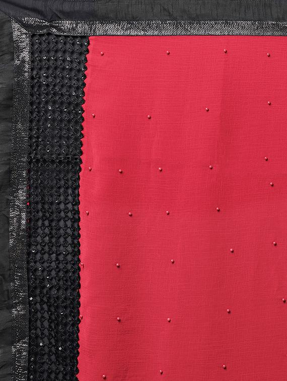 pearl embellished crimson saree with blouse - 15735291 - Zoom Image - 4