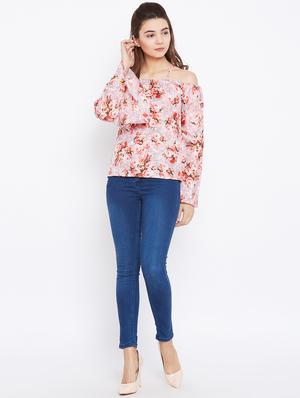 cold shoulder bell sleeved floral top - 15735847 - Standard Image - 4