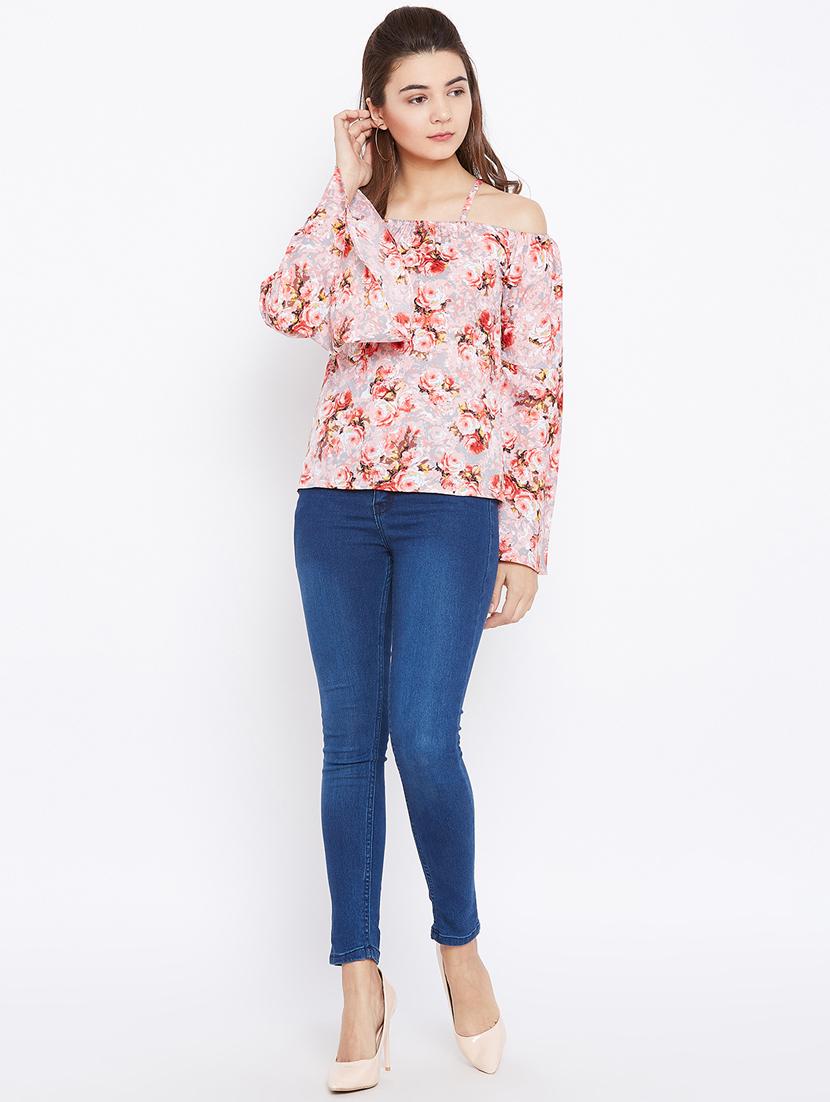 cold shoulder bell sleeved floral top - 15735847 - Zoom Image - 4