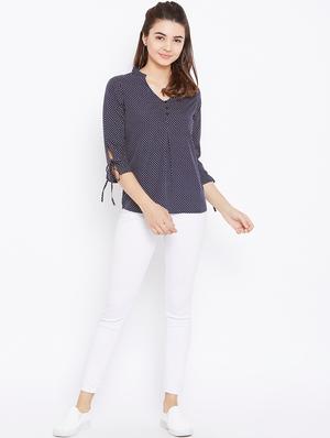 button detail tie up sleeved top - 15735853 - Standard Image - 4