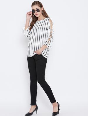 criss cross lace up sleeved striped top - 15735863 - Standard Image - 4