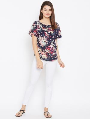 gathered floral short sleeved top - 15735875 - Standard Image - 4