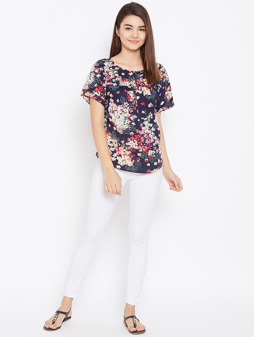 gathered floral short sleeved top - 15735875 - Zoom Image - 4