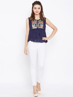 lace trim embroidered asymmetric top - 15735877 - Standard Image - 4