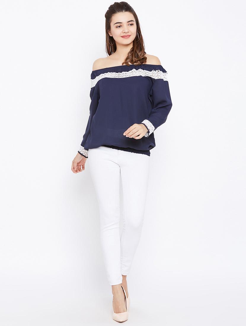 lace insert off shoulder top - 15735879 - Zoom Image - 4