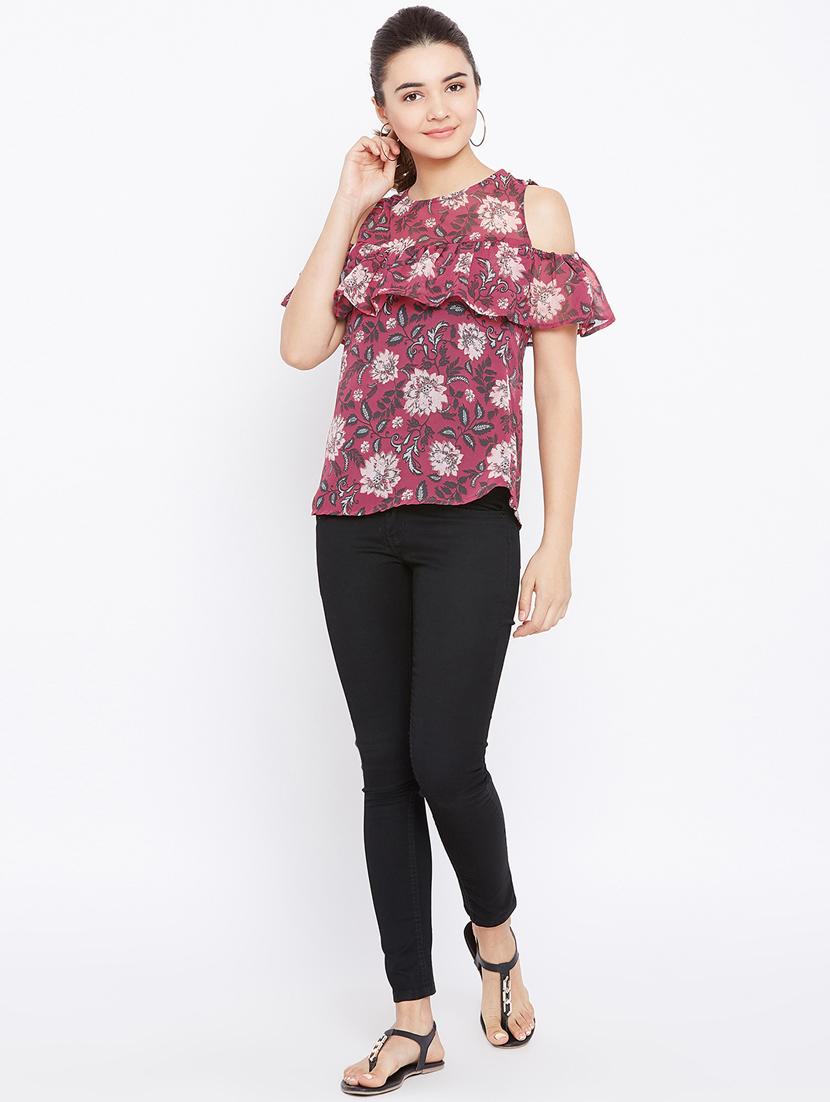 ruffled cold shoulder top - 15735889 - Zoom Image - 4