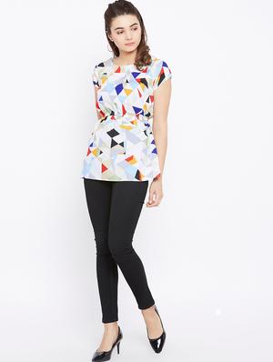 elasticated waist geometric print top - 15735890 - Standard Image - 4