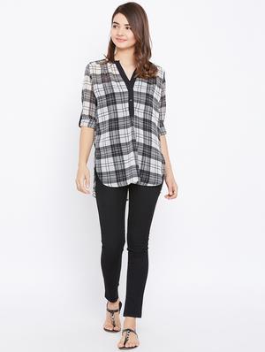 button detail checkered tunic - 15735892 - Standard Image - 4
