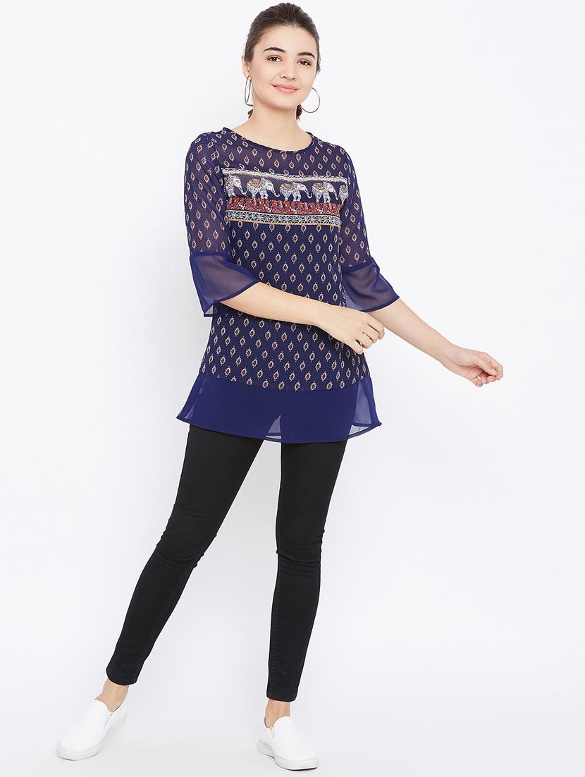 sheer paneled curved hem tunic - 15735895 - Zoom Image - 4