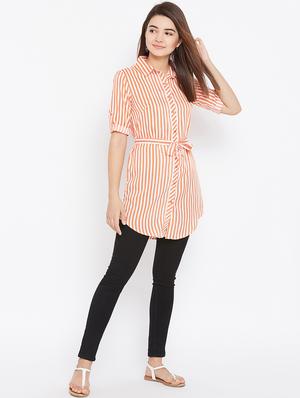 tie up waist striped tunic - 15735897 - Standard Image - 4