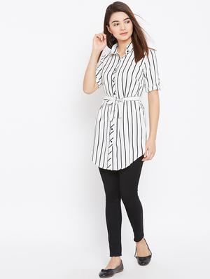 tie up waist striped tunic - 15735898 - Standard Image - 4