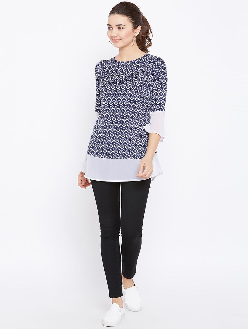 contrast paneled pintucked tunic - 15735917 - Zoom Image - 4