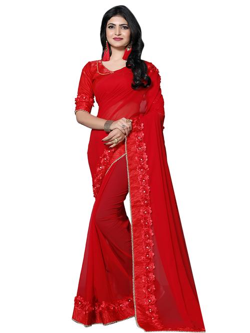 floral lace border saree with blouse - 15736646 - Standard Image - 1