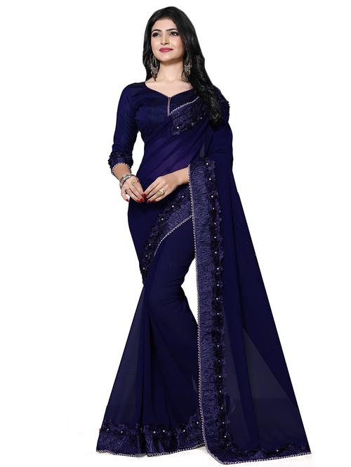 floral lace border saree with blouse - 15736657 - Standard Image - 1