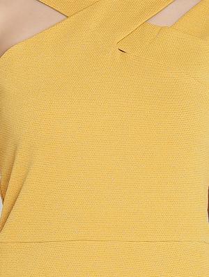 mustard x-neck high slit dress - 15736794 - Standard Image - 4