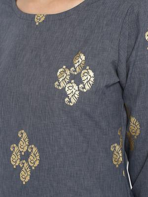 Foil print straight kurta - 15737023 - Standard Image - 4