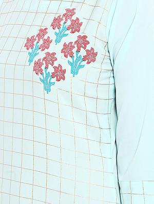 Turquoise crepe straight kurta - 15737036 - Standard Image - 4