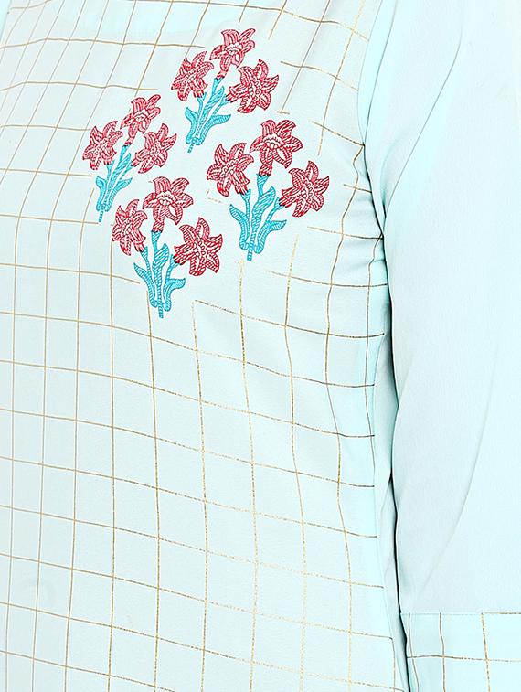 Turquoise crepe straight kurta - 15737036 - Zoom Image - 4