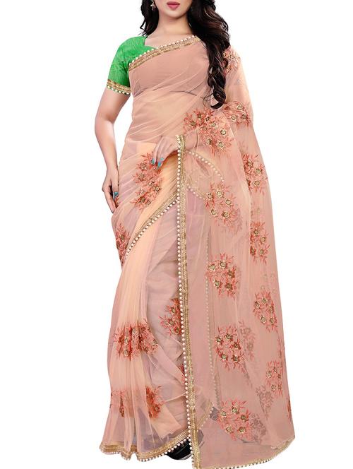 pearl border floral embroidered saree with blouse - 15737483 - Standard Image - 1