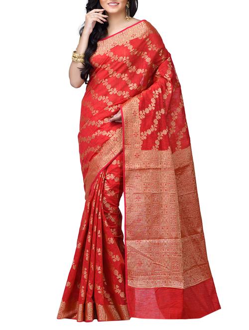 floral chanderi banarasi saree with blouse - 15737558 - Very Small Image - 1