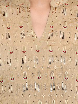 Foil printed chanderi kurta with palazzo set - 15737591 - Standard Image - 4