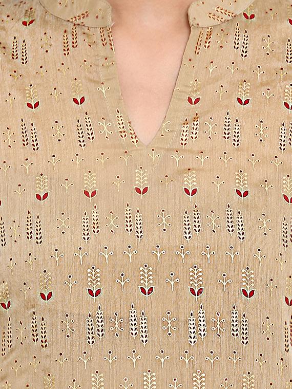 Foil printed chanderi kurta with palazzo set - 15737591 - Zoom Image - 4