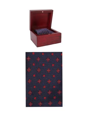 navy cotton tie with pocketsquare - 15737816 - Standard Image - 4