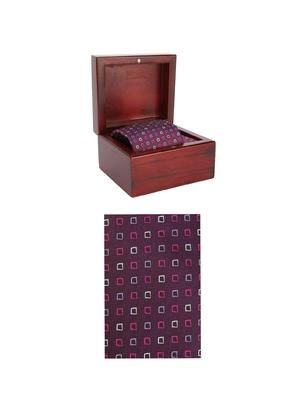 purple cotton tie with pocketsqaure - 15737824 - Standard Image - 4