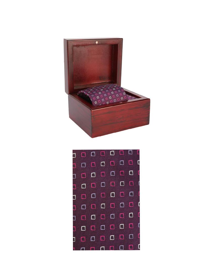 purple cotton tie with pocketsqaure - 15737824 - Zoom Image - 4