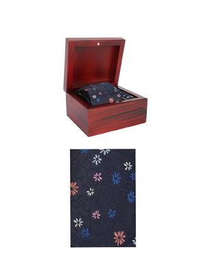 navy cotton tie with pocketsqaure - 15737832 - Standard Image - 4