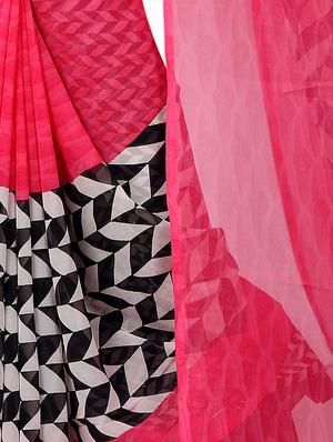 chevron printed saree with blouse - 15738179 - Standard Image - 4