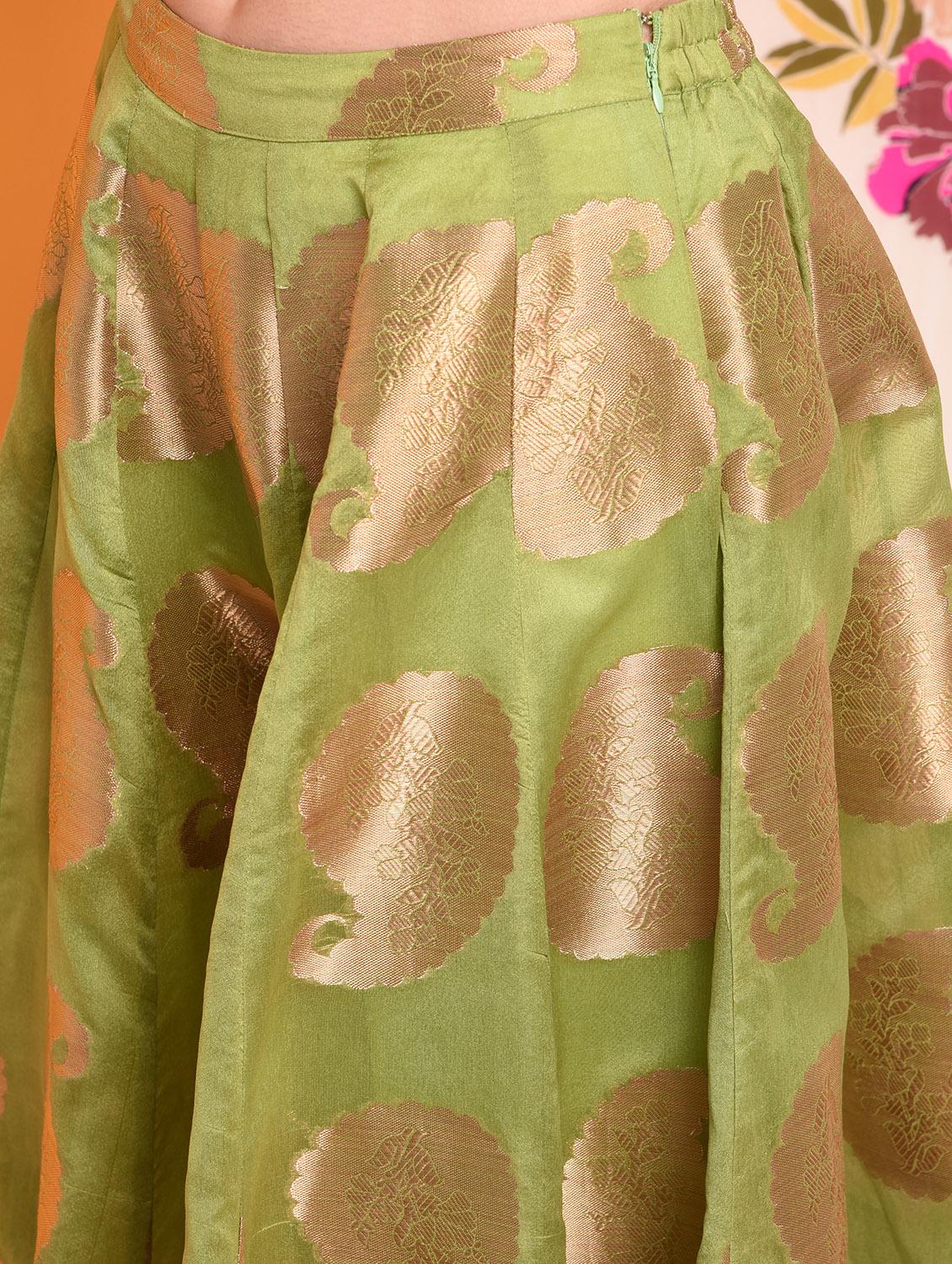 Self-design chanderi flared skirt - 15740977 - Zoom Image - 4