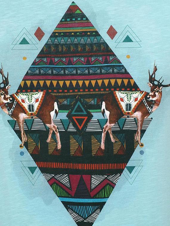 blue cotton front print t-shirt - 15743533 - Zoom Image - 4