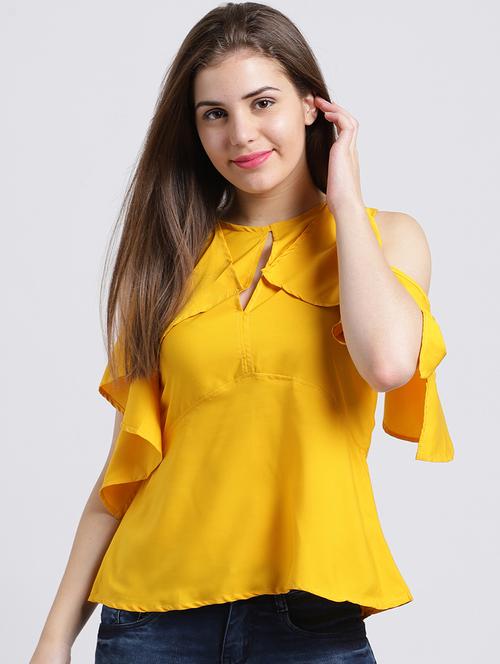 keyhole neck ruffled top - 15747127 - Standard Image - 1