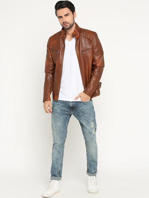 brown leather biker jacket - 15747192 - Standard Image - 4