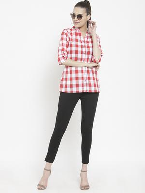 mandarin collar checkered shirt - 15747211 - Standard Image - 4