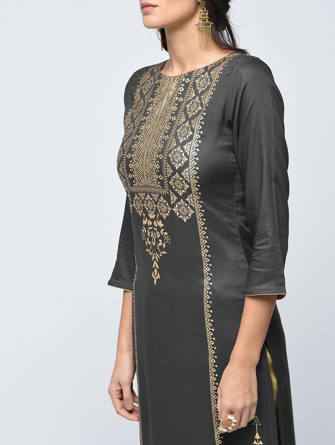 Foil print straight kurta - 15748442 - Zoom Image - 4