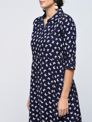 button detail butterfly print flared dress - 15748450 - Standard Image - 4