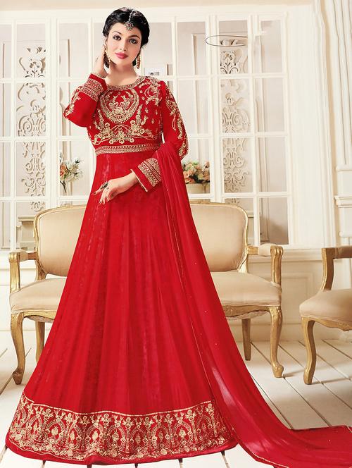 Embroidered semi-stitched anarkali suit - 15748825 - Standard Image - 1