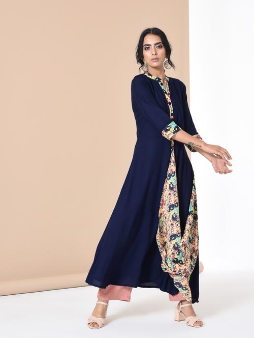 printed contrast cowl kurta - 15750628 - Standard Image - 1