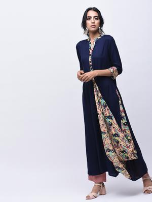 printed contrast cowl kurta - 15750628 - Standard Image - 4
