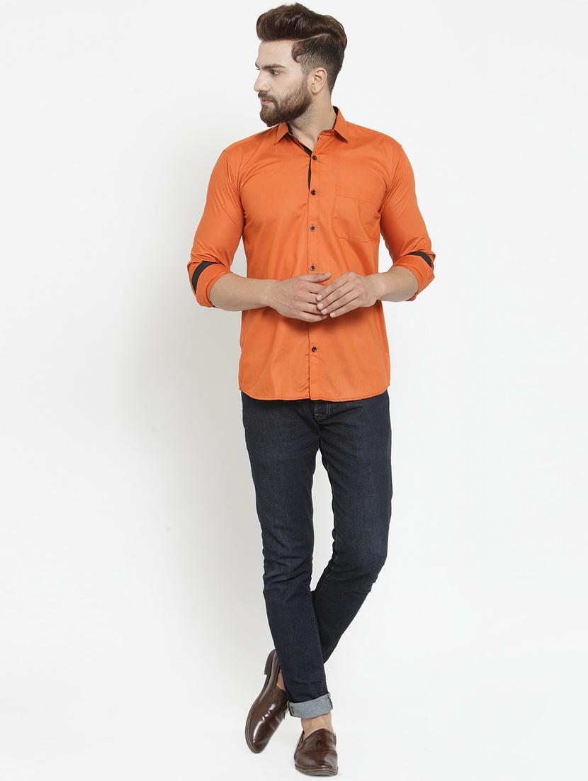 solid orange casual shirt - 15755125 - Zoom Image - 4