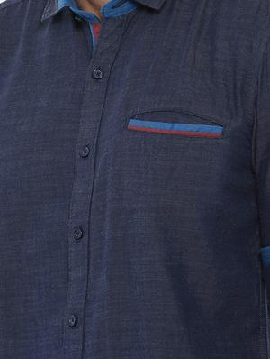 navy blue solid casual shirt - 15756607 - Standard Image - 4