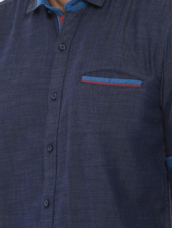 navy blue solid casual shirt - 15756607 - Zoom Image - 4