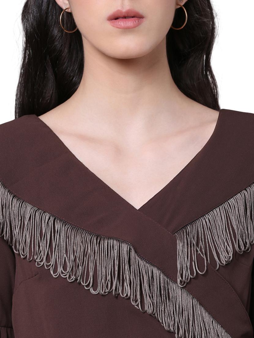 fringed lace pleated wrap top - 15756910 - Zoom Image - 4